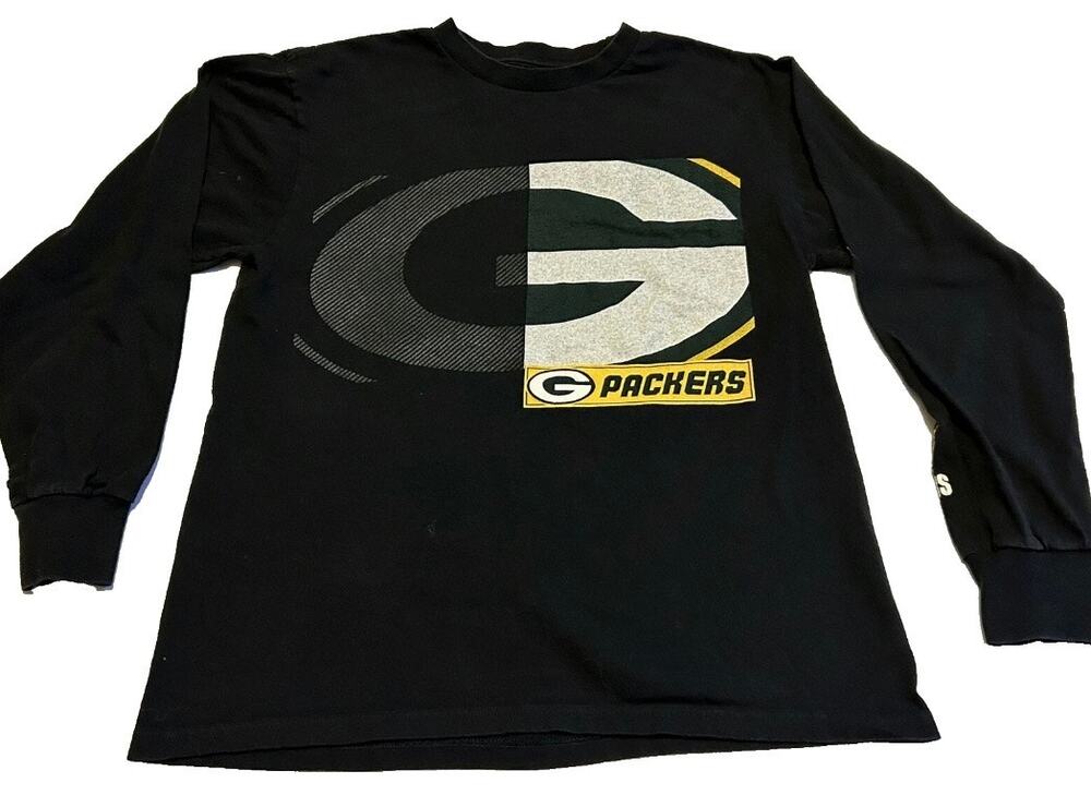 Vintage Majestic Green Bay Packers Long Sleeve Graphic T-Shirt Black Men's M